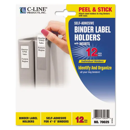 C-Line® Self-Adhesive Ring Binder Label Holders, Clear, 12/Pack
