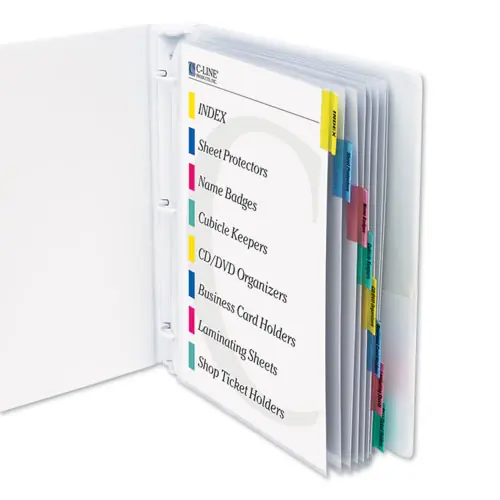 C-Line® Sheet Protectors with Index Tabs, 8 Tabs, Assorted Colors, 8/Set