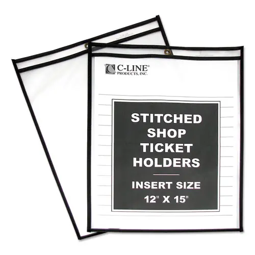 C-Line® Shop Ticket Holders, Stitched, Both Sides Clear, 75 Sheet Capacity, 12" x 15", Box of 25