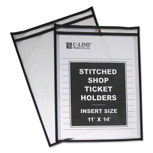 C-Line® Shop Ticket Holders, Stitched, Both Sides Clear, 75 Sheet Capacity, 11 x 14 Inches, Pack of 25