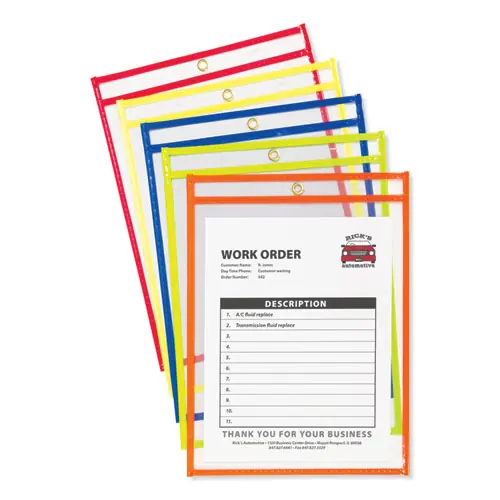C-Line® Stitched Shop Ticket Holders, Neon, Assorted 5 Colors, 9 x 12, 10/Pack