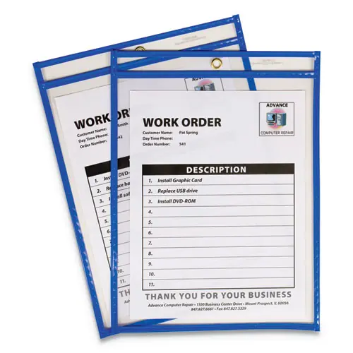 C-Line® Stitched Shop Ticket Holders, Top Load, Super Heavyweight, Clear Vinyl, 9" x 12" Inserts, 15/Box