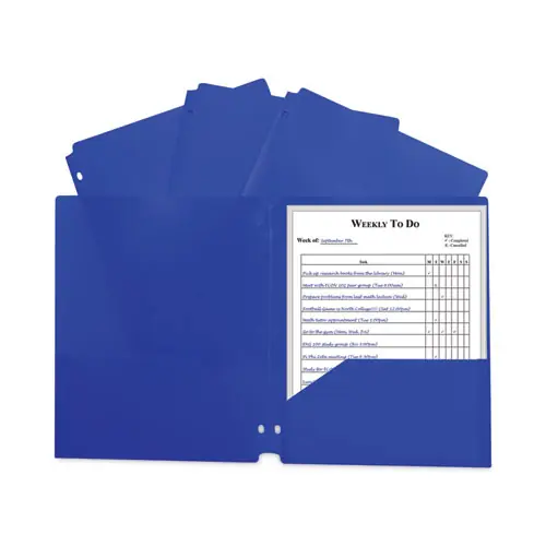 C-Line® Two-Pocket Heavyweight Poly Portfolio Folder, 3-Hole Punch, Blue, 25/Box