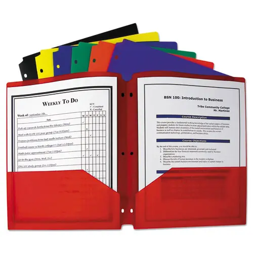 C-Line® Two-Pocket Heavyweight Poly Portfolio Folder with Three-Hole Punch, 11 x 8.5, Assorted Colors