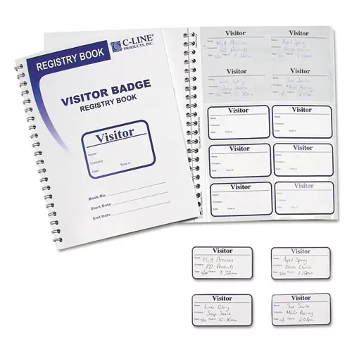 C-Line® Visitor Badges with Registry Log, White, 150 Badges/Box