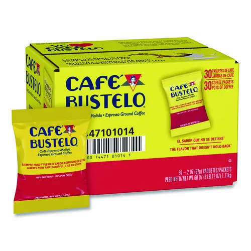 Café Bustelo Regular Coffee Fraction Packs, Espresso, 2 oz, 30 Packs/Carton