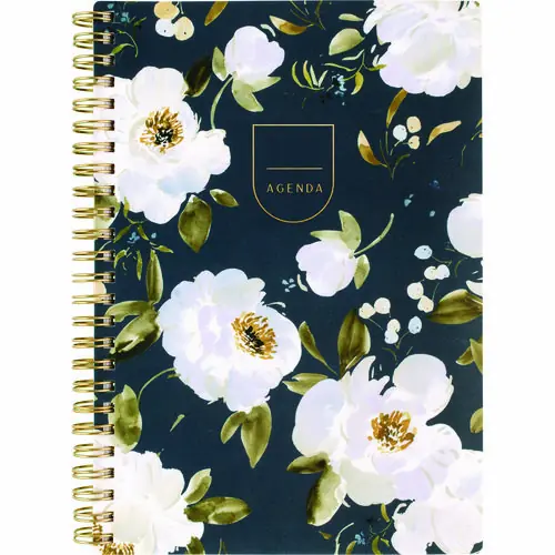 Cambridge® Leah Bisch Weekly/Monthly Floral Planner, 8.5" x 6.38", Blue/White/Gold Cover, 12-Month, 2025