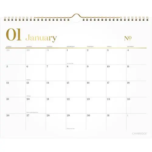 Cambridge® WorkStyle Monthly Wall Calendar, 15 x 12, White/Gold Sheets, 12-Month (Jan to Dec): 2025