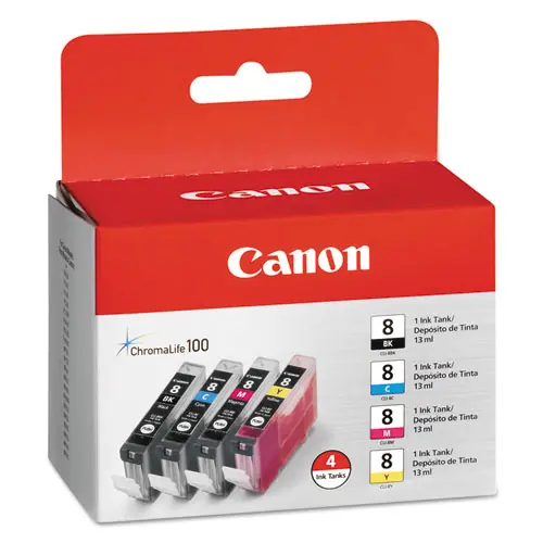 Canon® 0620B010 (CLI-8) Ink Cartridges, Black/Cyan/Magenta/Yellow, 4/Pack