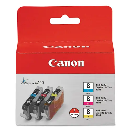 Canon® 0621B016 (CLI-8) ChromaLife100+ Ink Cartridge, Cyan/Magenta/Yellow, 840 Page-Yield