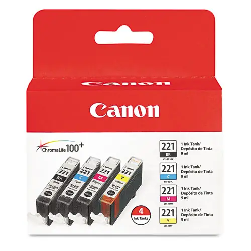 Canon® 2946B004 (CLI-221) Ink, Black/Cyan/Magenta/Yellow, 4/Pack