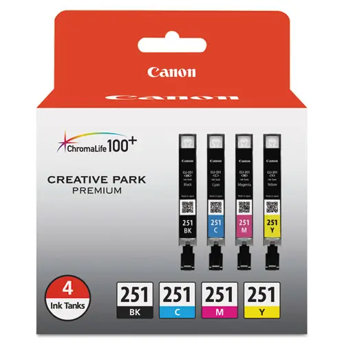 Canon® 6513B004 (CLI-251) ChromaLife100+ Ink Cartridge, Black/Cyan/Magenta/Yellow, 4/Pack