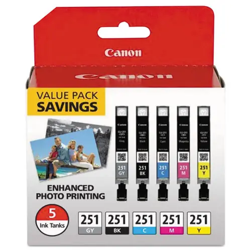 Canon® 6513B011 (CLI-251) Ink, Black/Cyan/Gray/Magenta/Yellow