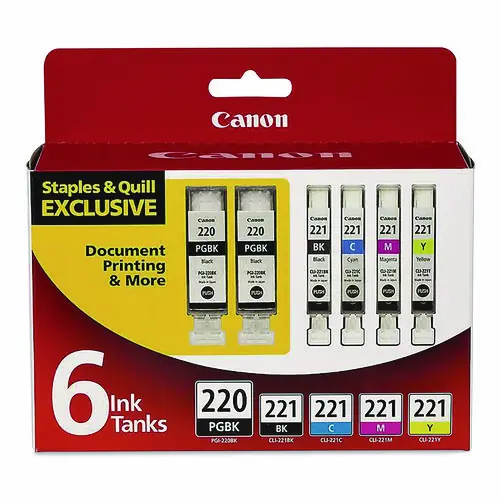 Canon® 956115 (PGI-220, PGI-221) Ink Cartridge Multipack, 412 Page-Yield, 6/Pack – 2 Black, Cyan, Magenta, Photo Black, Yellow