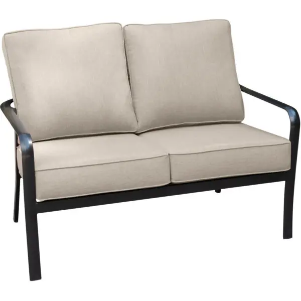 Cape Soleil Commercial Aluminum Slat Back Loveseat With Sunbrella Cushions