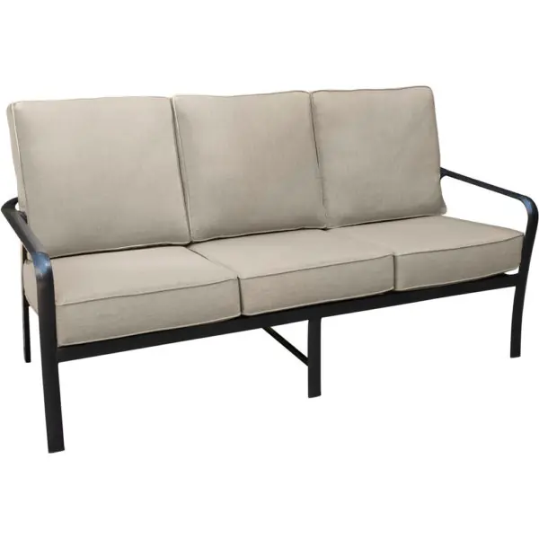 Cape Soleil Commercial Aluminum Slat Back Outdoor Sofa with Sunbrella Cushions