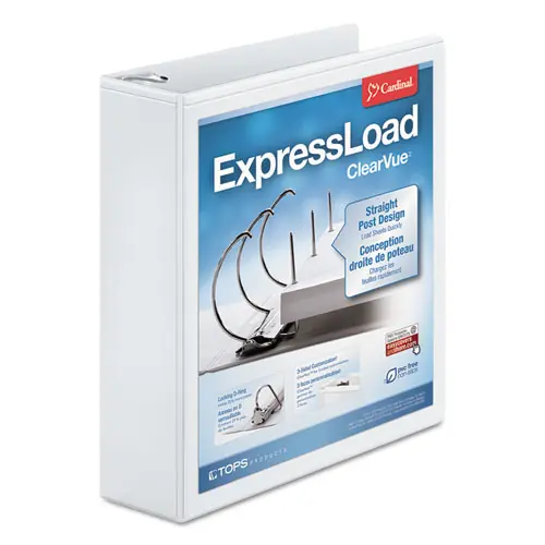 Cardinal® ExpressLoad ClearVue Locking D-Ring Binder, 3 Rings, 2" Capacity, 11 x 8.5, White