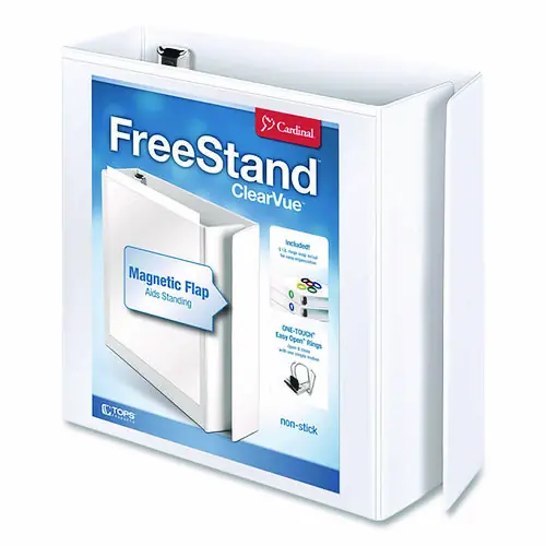 Cardinal® FreeStand Easy Open Locking Slant-D Ring Binder, 3 Rings, 3" Capacity, 11 x 8.5, White