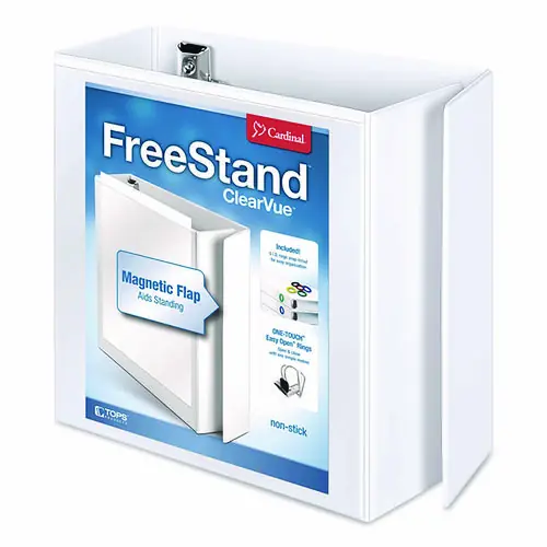 Cardinal® FreeStand Easy Open Locking Slant-D Ring Binder, 3 Rings, 5" Capacity, 11 x 8.5, White