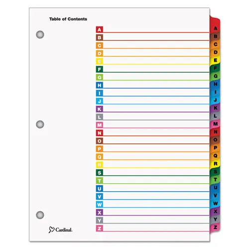 Cardinal® OneStep Printable Table of Contents and Dividers, 26-Tab, A to Z, White, Assorted Tabs
