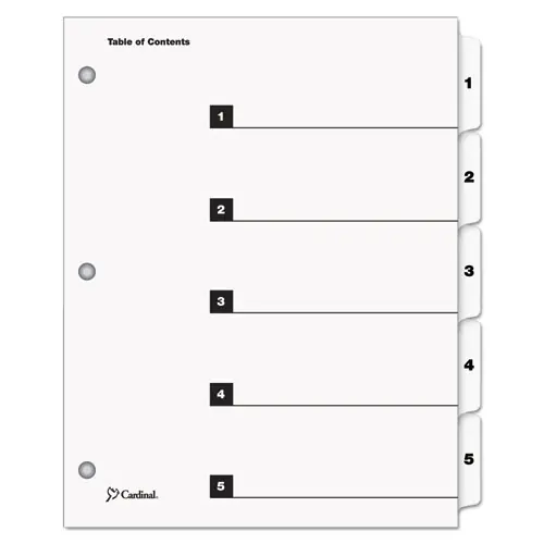 Cardinal® OneStep Printable Table of Contents and Dividers, 5-Tab, 1 to 5
