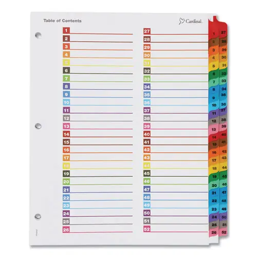 Cardinal® OneStep Printable Table of Contents and Dividers - Double Column, 52-Tab, 1 to 52, 11 x 8.5, White