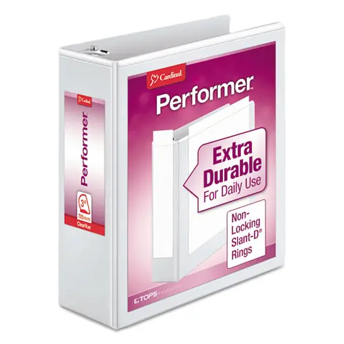 Cardinal® Performer ClearVue Slant-D Ring Binder, 3 Rings, 3" Capacity, 11 x 8.5, White