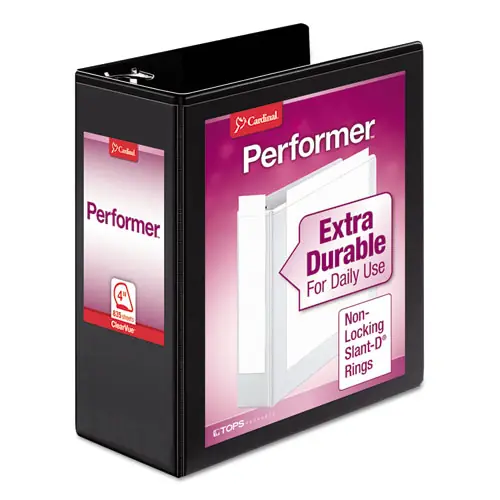 Cardinal® Performer ClearVue Slant-D Ring Binder, 3 Rings, 4" Capacity, 11 x 8.5, Black