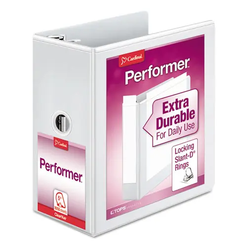 Cardinal® Performer ClearVue Slant-D Ring Binder, 5" Capacity, White