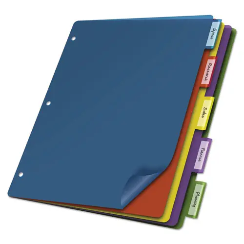 Cardinal® Poly Index Dividers, 5-Tab, Assorted Colors, 4 Sets