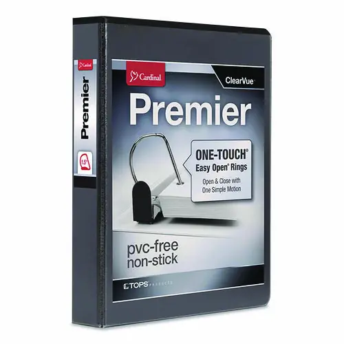 Cardinal® Premier Easy Open ClearVue Locking Slant-D Ring Binder, 3 Rings, 1.5" Capacity, 11 x 8.5, Black