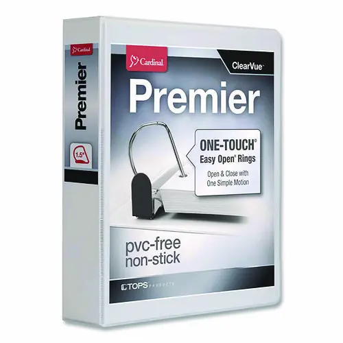 Cardinal® Premier Easy Open ClearVue Locking Slant-D Ring Binder, 3 Rings, 1.5" Capacity, 11 x 8.5, White