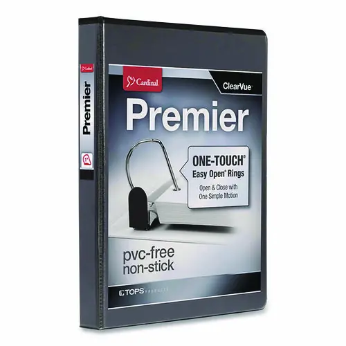 Cardinal® Premier Easy Open ClearVue Locking Slant-D Ring Binder, 3 Rings, 1" Capacity, 11 x 8.5, Black