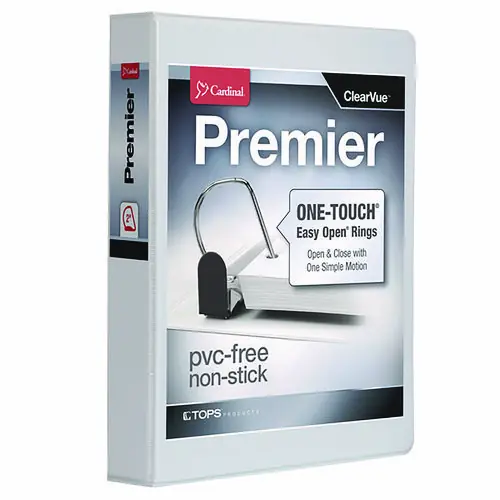 Cardinal® Premier Easy Open ClearVue Locking Slant-D Ring Binder, 3 Rings, 2" Capacity, 11 x 8.5, White