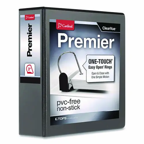 Cardinal® Premier Easy Open ClearVue Locking Slant-D Ring Binder, 3" Capacity, 11 x 8.5, Black