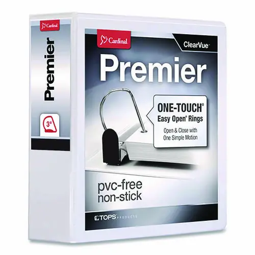 Cardinal® Premier Easy Open ClearVue Locking Slant-D Ring Binder, 3 Rings, 3" Capacity, 11 x 8.5, White
