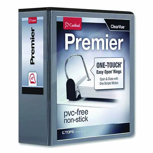 Cardinal® Premier Easy Open ClearVue Locking Slant-D Ring Binder, 3 Rings, 4" Capacity, 11 x 8.5, Black