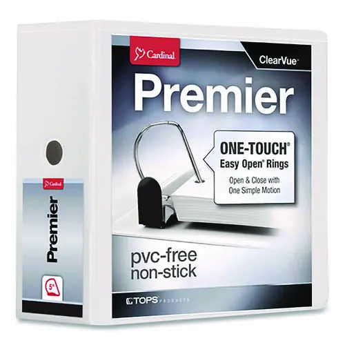 Cardinal® Premier Easy Open ClearVue Locking Slant-D Ring Binder, 3 Rings, 5" Capacity, 11 x 8.5, White