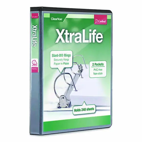 Cardinal® XtraLife ClearVue Non-Stick Slant-D Ring Binder, 3 Rings, 1" Capacity, 11 x 8.5, Black