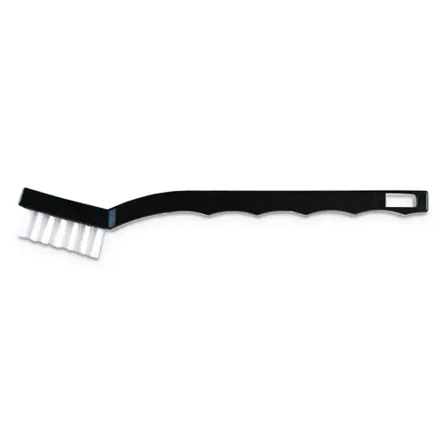 Carlisle Flo-Pac Utility Toothbrush Style Maintenance Brush with White Nylon Bristles, 7.25" Brush Length, 7" Black Polypropylene Handle