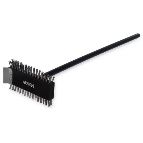 Carlisle Sparta Broiler Master Grill Brush and Scraper with Handle, Metal Bristles, 30.5" Black Wood Handle