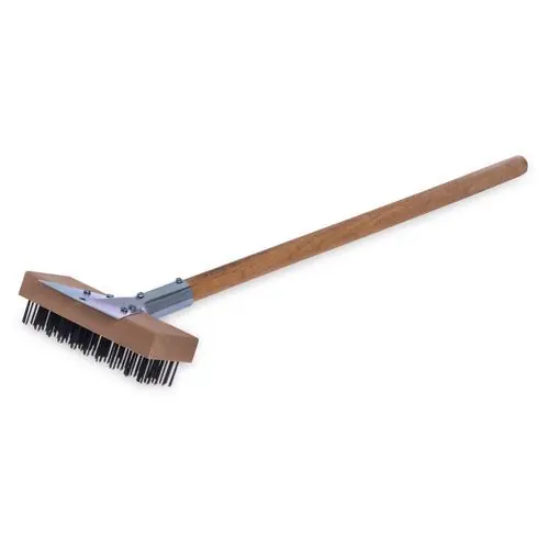 Carlisle Sparta Broiler Master Grill Brush and Scraper with Handle, Metal Bristles, 30", Natural Wood Handle