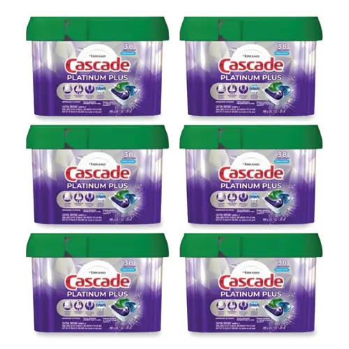 Cascade® Platinum Plus ActionPacs Dishwasher Detergent Pods, Fresh Scent, 38 Pods, 20.7 oz Tub, 6/Carton
