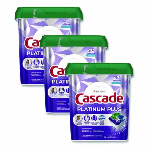 Cascade® Platinum Plus ActionPacs Dishwasher Detergent Pods, Fresh Scent, 26.6 oz Tub, 47 Pods/Tub, 3 Tubs/Carton