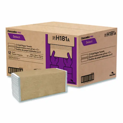 Cascades PRO Select Folded Paper Towels, C-Fold, 198 Towels per Pack, 12 Packs per Carton