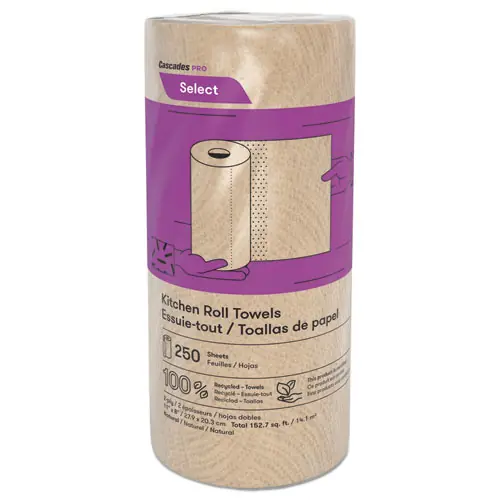 Cascades PRO Select Kitchen Roll Towels, 2-Ply, 11" x 166.6 ft, Natural, 250/Roll, 12/Carton
