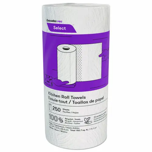 Cascades PRO Select Kitchen Roll Towels, 2-Ply, 250 Sheets/Roll, 12 Rolls/Carton