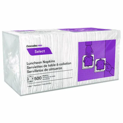 Cascades PRO Select Luncheon Napkins, 1 Ply, 12 x 12, White, 500/Pack, 6,000/Carton