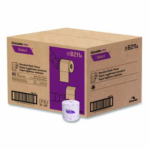 Cascades PRO Select Standard Bath Tissue, 2-Ply, White, 500 Sheets/Roll, 80 Rolls/Carton