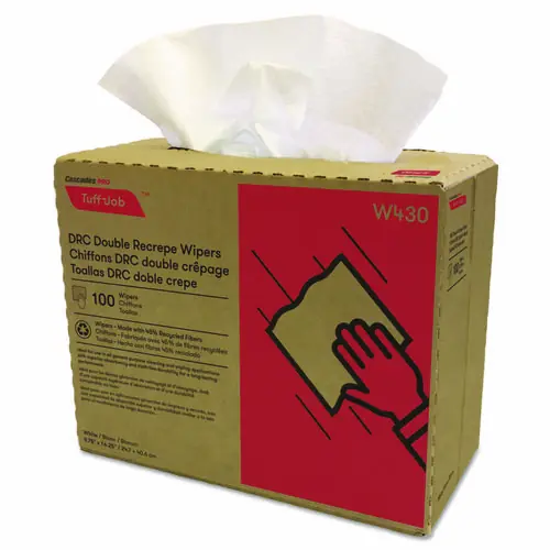 Cascades PRO Tuff-Job Double Recrepe Wipers, 9.75" x 16.5", White, 100 Wipers/Box, 8 Boxes/Carton